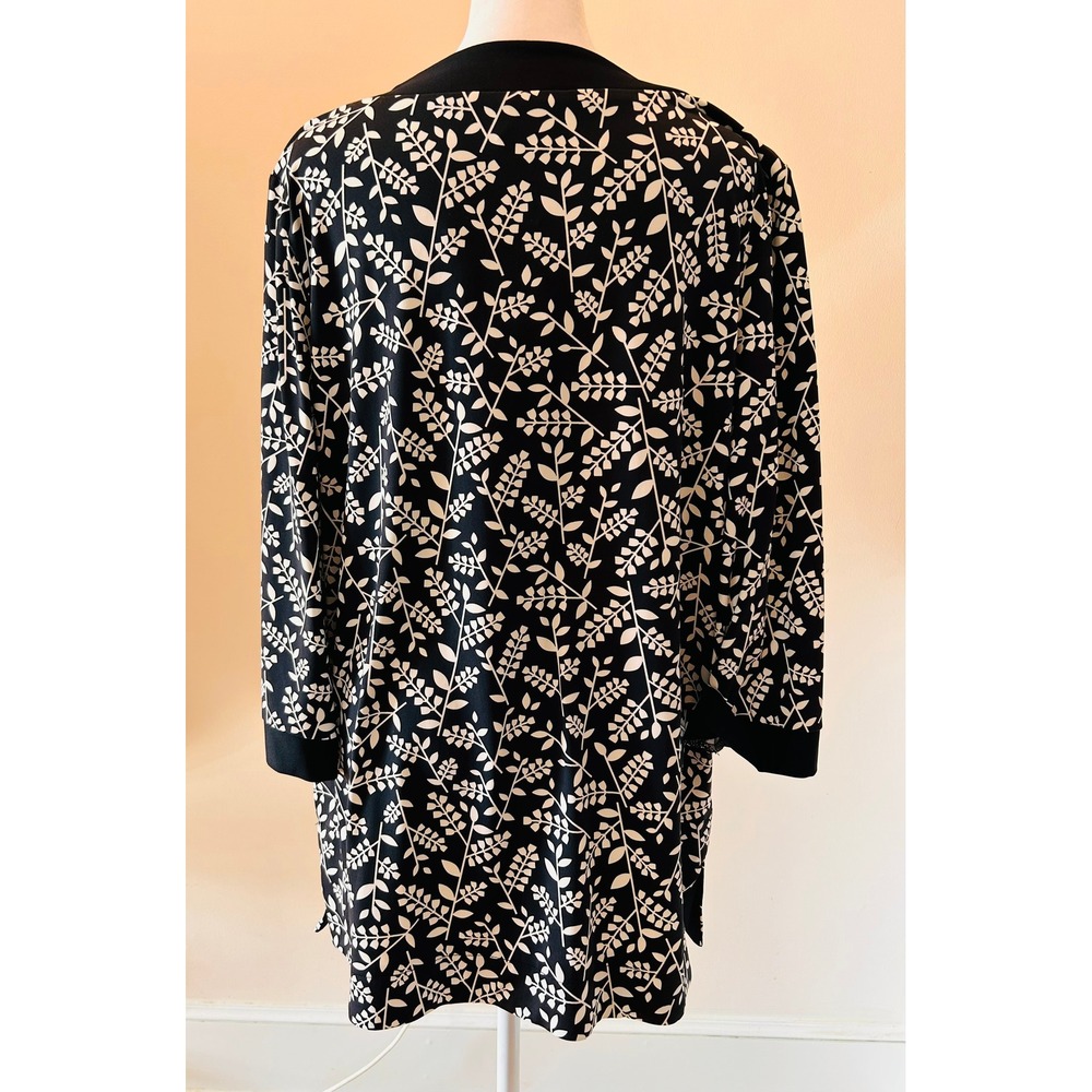 NWT ANNE KLEIN Womens Black White Leaf Print V Neck Tunic Dress Large L MSRP $99 - Picture 2 of 8